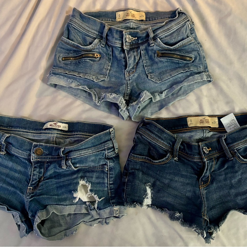 Hollister Blue Jean Shorts Distressed Raw Hem